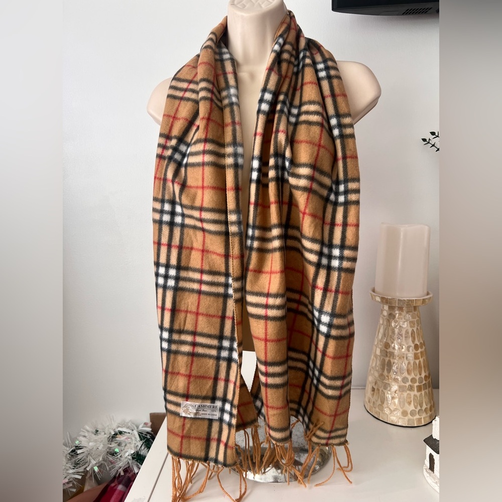 Elegant Tan and Black Plaid Scarf